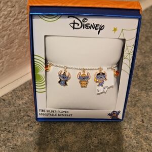 Disney Silver Bracelet with Stitch Blue and Orange Charms New